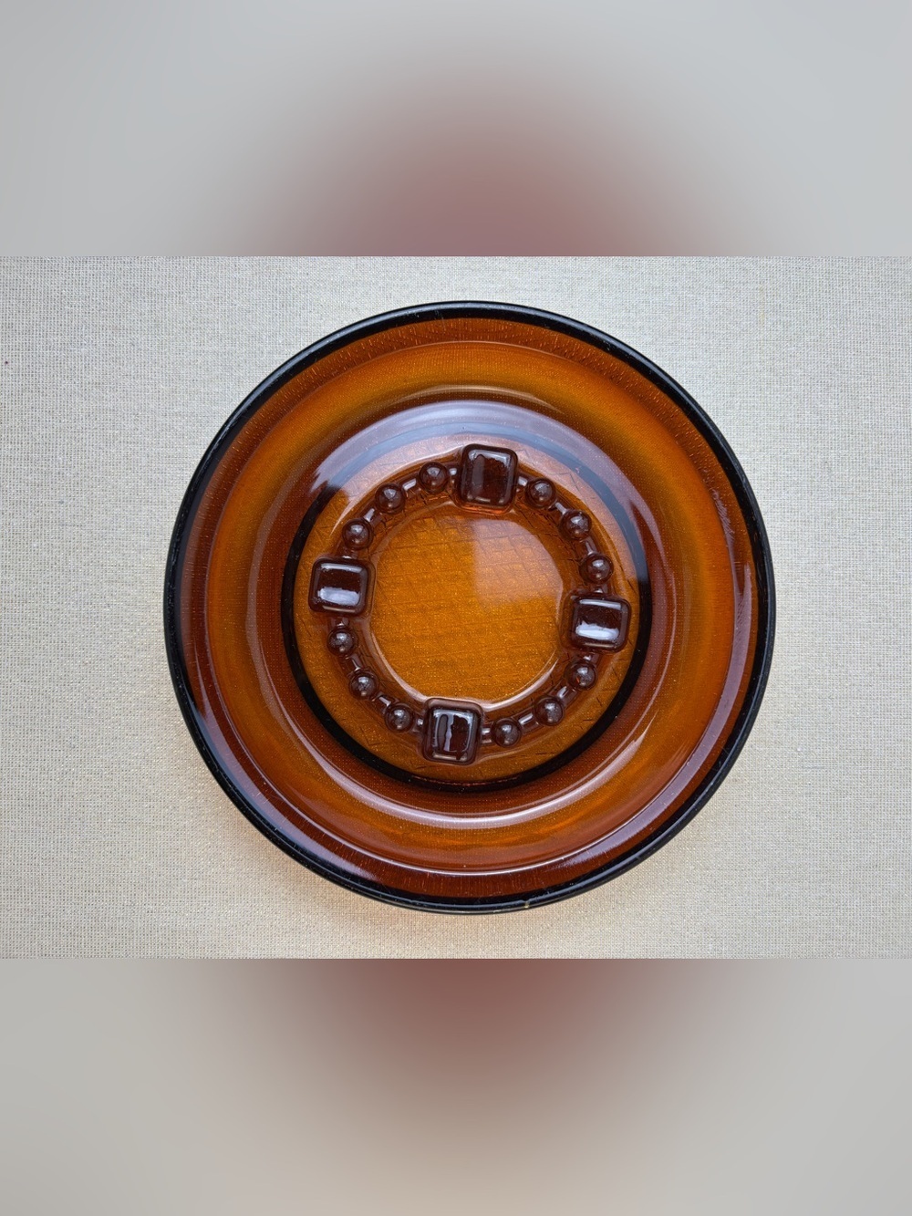 Vintage Amber Round, Glass Cigar/Cigarette Ashtray.  Very Heavy Crystal.